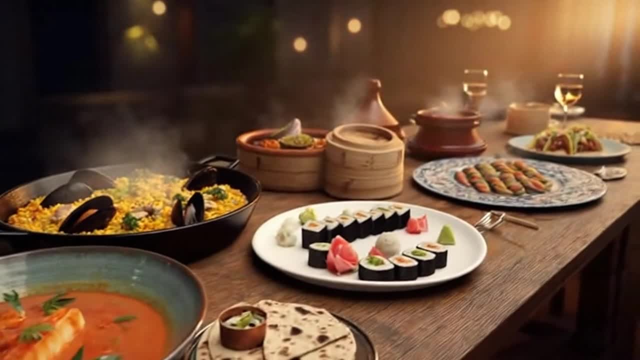 A Visual Celebration of World Cultures Through Colorful Traditional Cuisines in One Lively Moment