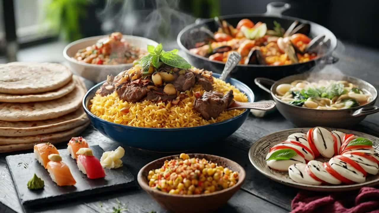 A Quiet Moment Showcasing the Beauty of World Cultures Through Colorful Traditional Cuisines