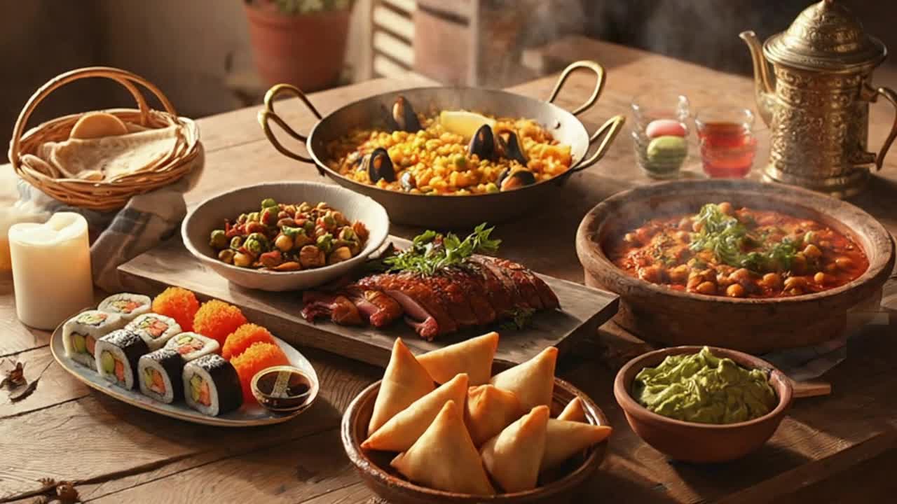 A Beautiful Glimpse of World Cultures Through Authentic Cuisines in a Warm, Inviting Moment