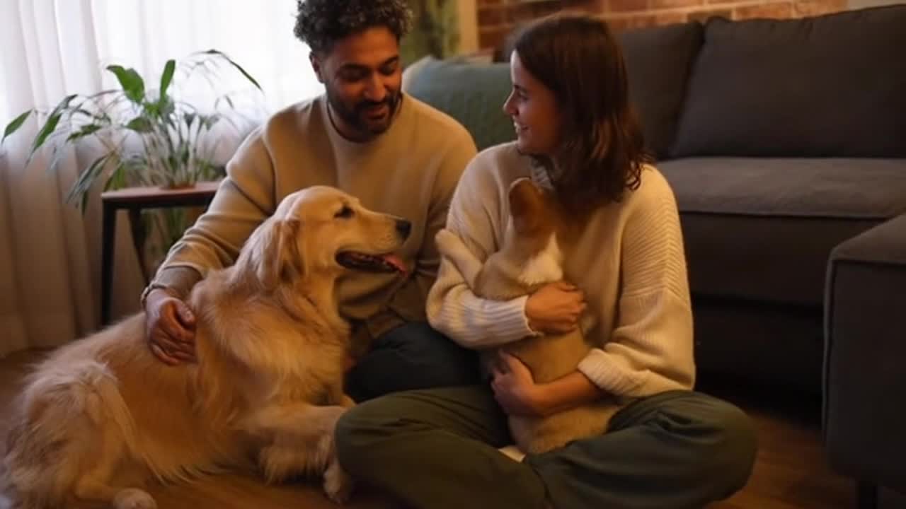Quietly Joyful Moments Between Cute Dogs and Their Humans in a Warm Indoor Setting