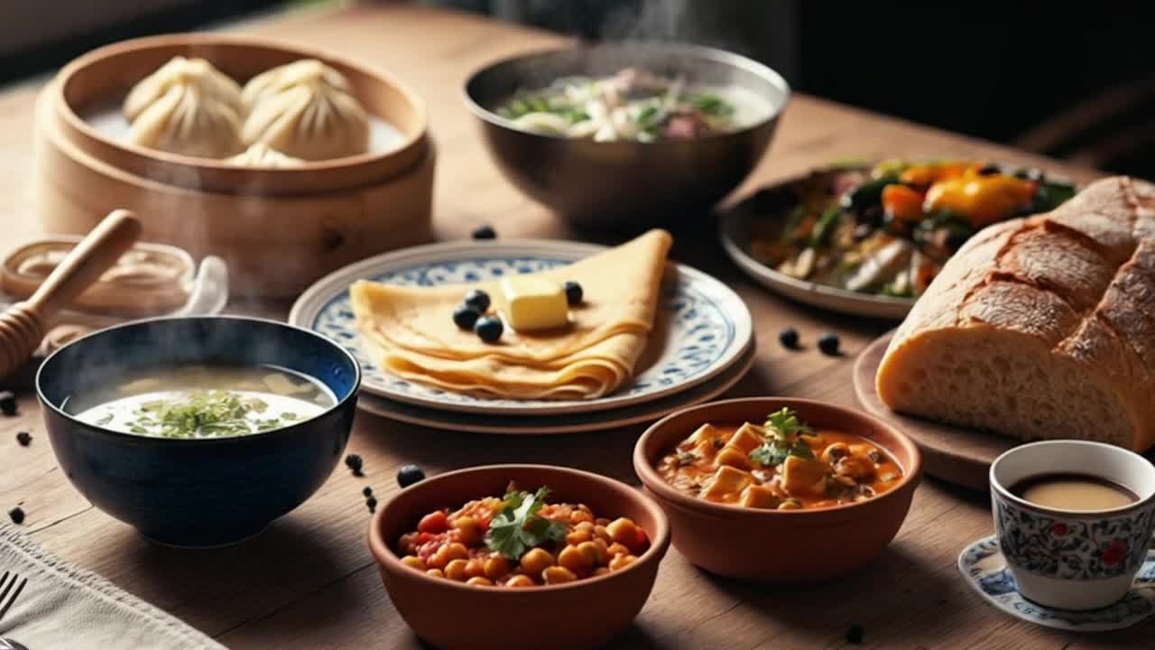 A Quiet Morning Glimpse of World Cultures Through Beautifully Presented Traditional Cuisines