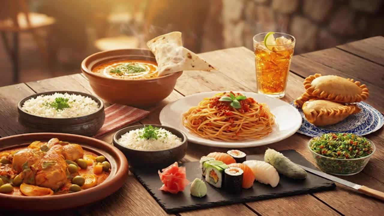 A Beautiful Glimpse of World Cultures Through Diverse Global Cuisines in One Inviting Moment