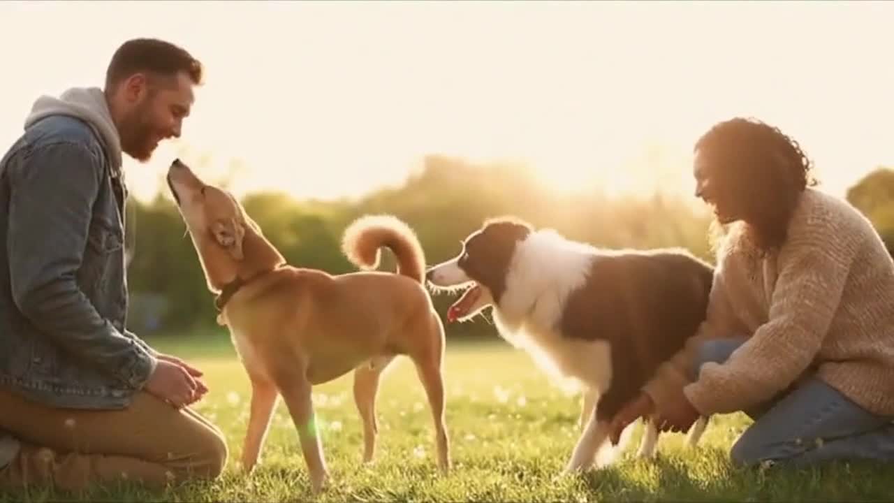 A Bright, Joyful Moment of Cute Dogs and Their Owners Sharing Pure, Playful Fun