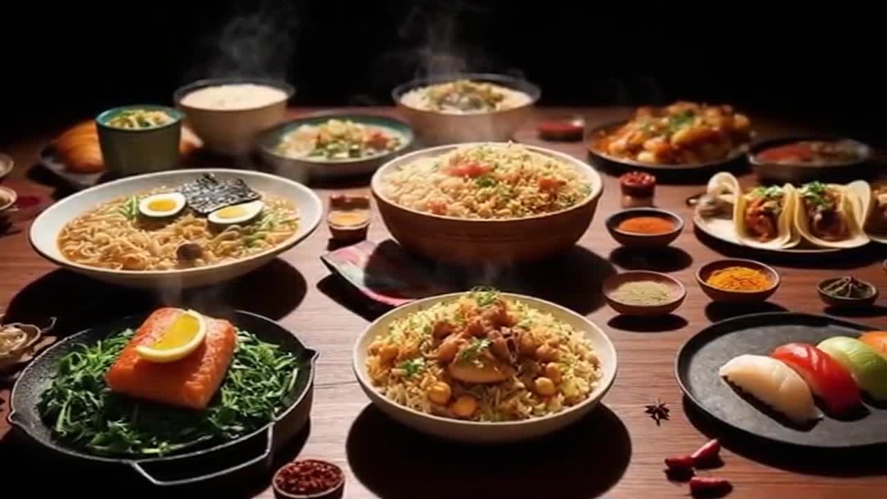 A Visually Rich Moment Celebrating World Cultures Through Diverse Cuisines and Authentic Presentatio