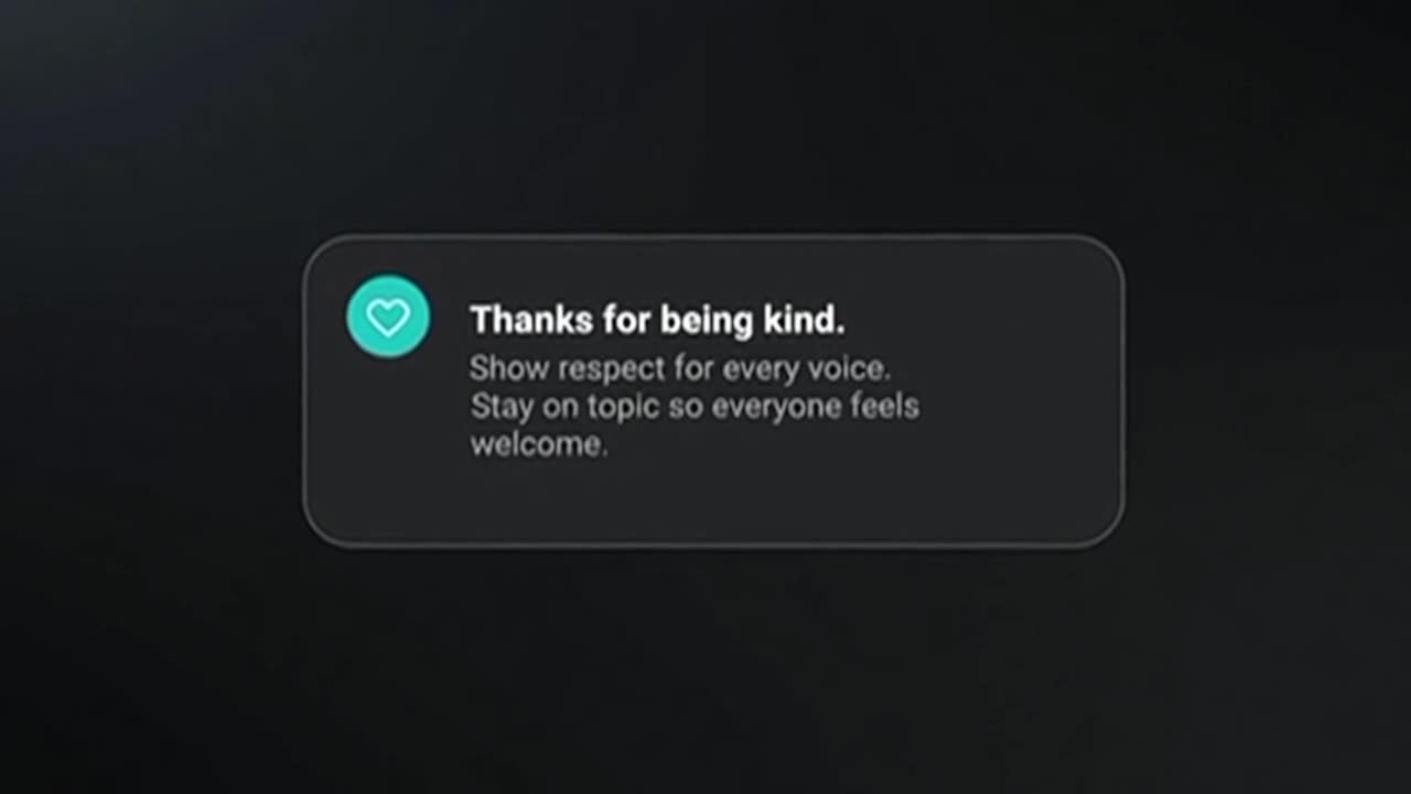 A gentle reminder to keep comments kind, respectful, and supportive for everyone here