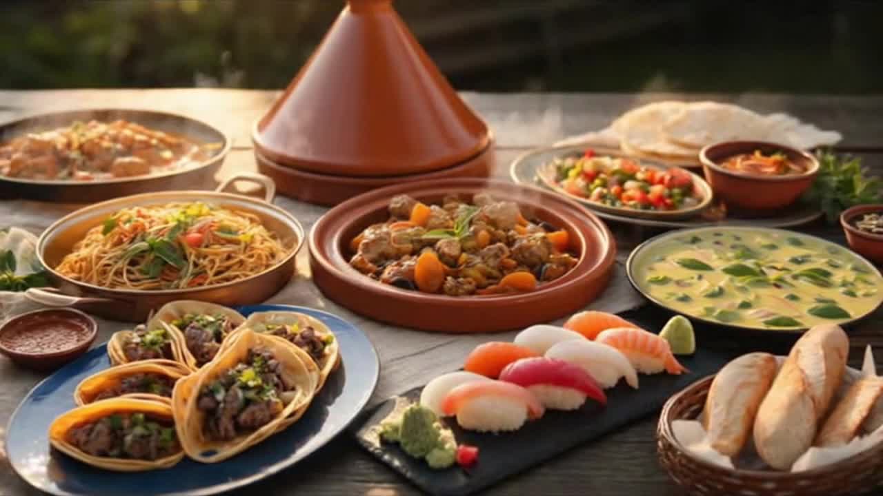 A quiet visual celebration of world cultures and cuisines shared together in one inviting moment
