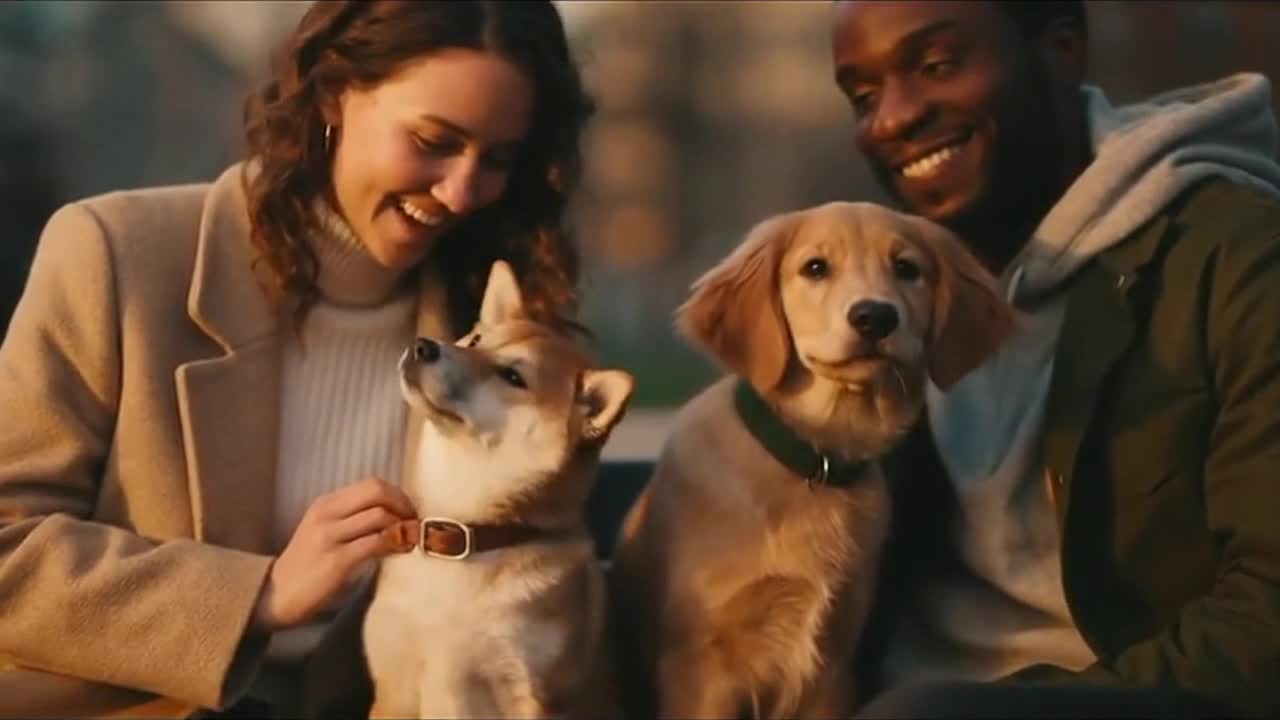 A quiet, funny moment as adorable dogs share a playful connection with their humans