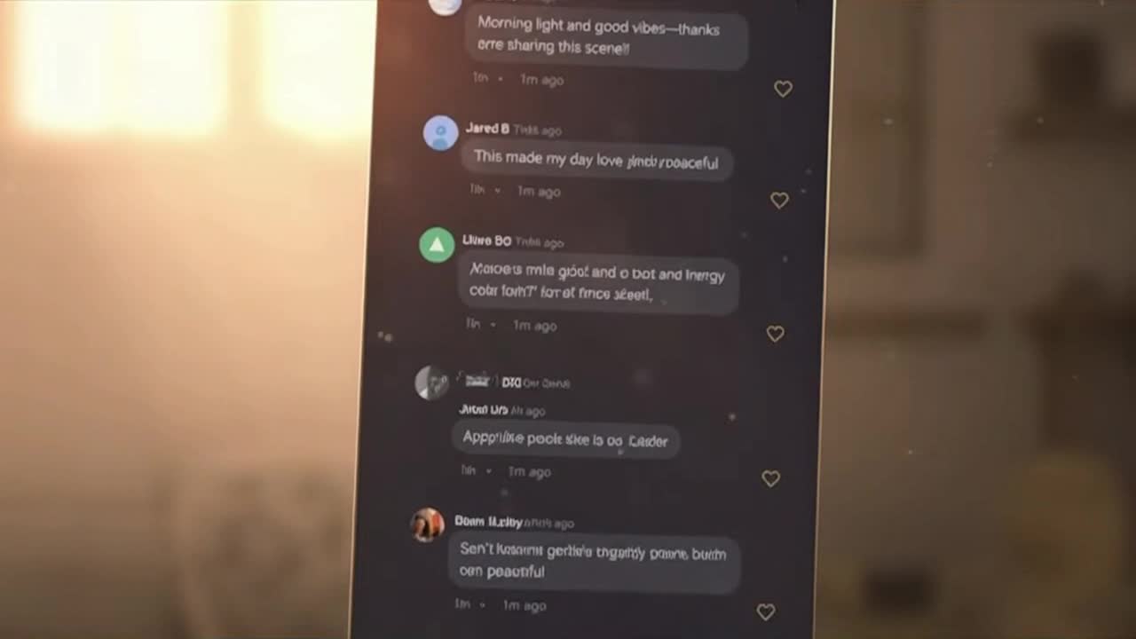 Friendly Family-Safe Community Feedback Messages Displayed in a Calm and Welcoming Social Media Scen