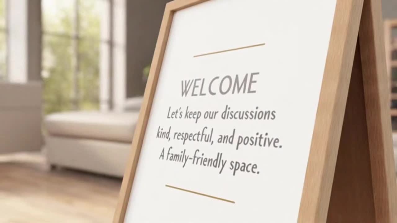 Friendly Community Reminder Encouraging Respectful and Positive Conversations Online