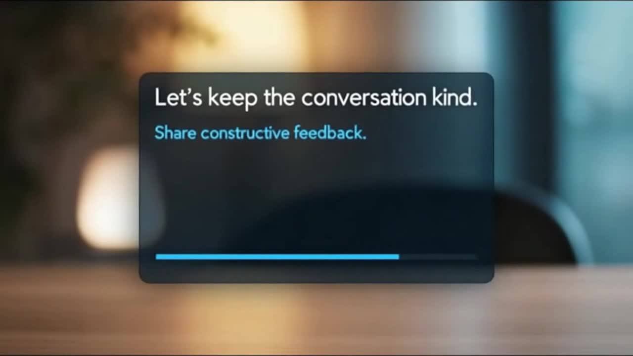 Friendly Community Reminder Encouraging Respectful and Family-Friendly Conversations Online