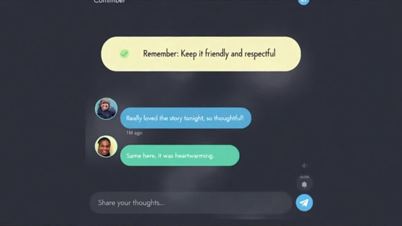 Friendly Community Reminder Encouraging Respectful and Family-Friendly Conversations Online