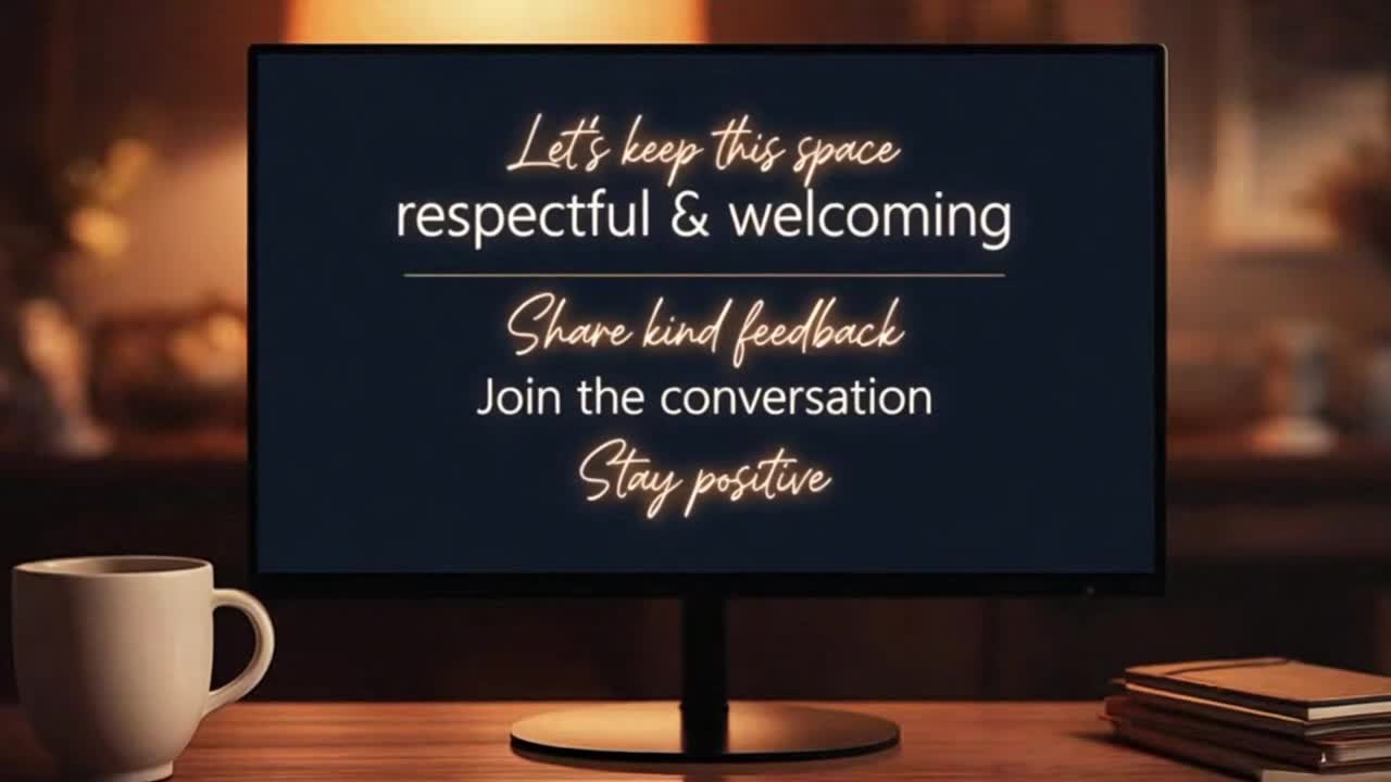 Friendly Community Reminder Encouraging Respectful Feedback and Positive Family-Friendly Conversatio