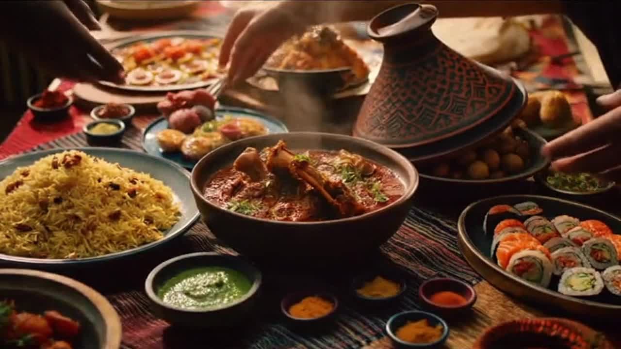 Beautiful Cultural Cuisine Showcase Featuring Traditional Dishes and Warm Global Food Moments