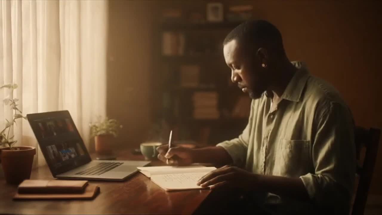 Original African Storytelling Meets AI-Powered Content Creation in a Modern Creative Workspace