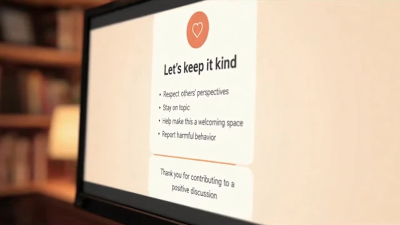 Friendly Community Reminder Encouraging Respectful Comments and Positive Online Conversations